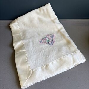 Baby Blanket FARIBO Wool Blend Cream Ivory patchwork Teddy Bear 45x55